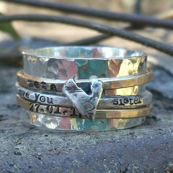Mothers spinner ring hand stamped ring gold fidget ring
