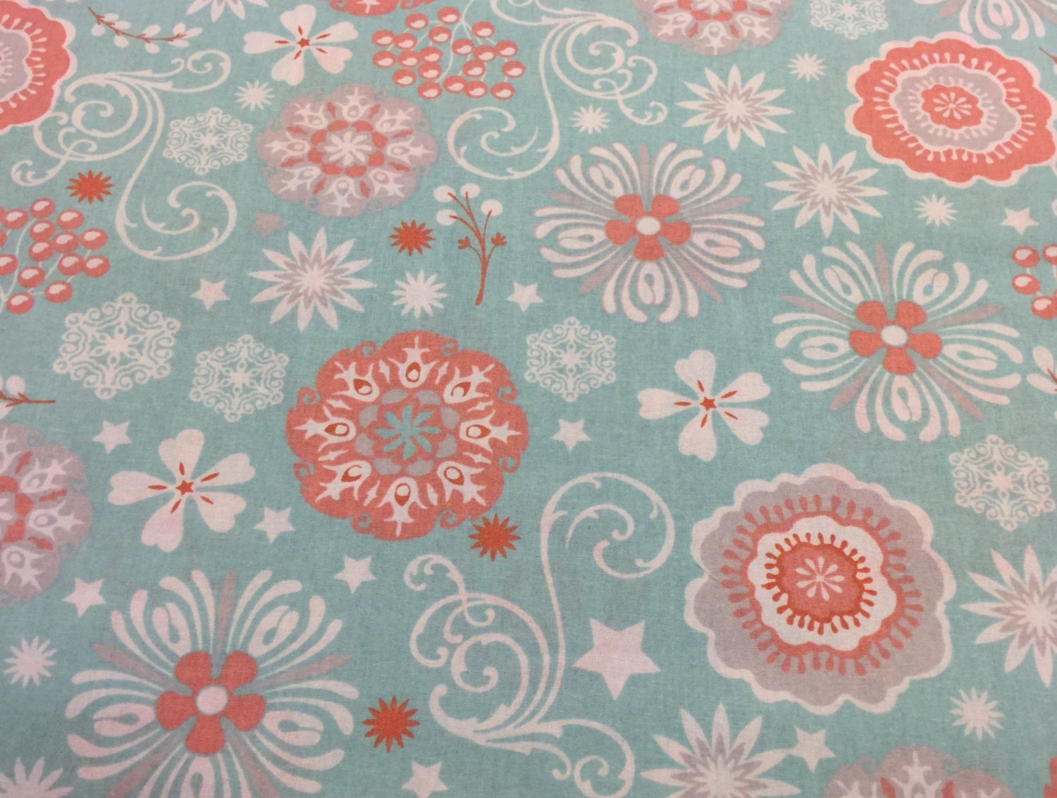 FABRIC Aqua And Coral Floral Fabric By The Yard Quilt   Il Fullxfull.919213045 32sm 