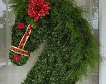 Christmas Wreath, Horse Christmas Pine Wreath, Horse Wreath, Horse Lovers Holiday Wreath, Horse Head Wreath