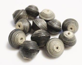 12 Large African Paper Beads, Rustic Beads, Eco Friendly Jewelry Supplies (l116)