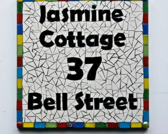 Mosaic Address Plaque, House Name,House Sign,Bespoke Address,Door Number,Custom Sign,Made to Order, Uk, Mosaic plaque, New Home,Housewarming
