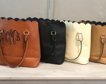 Monogrammed Scallop Edge Tote Purse