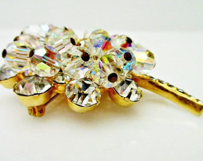 Juliana Flower Brooch - dangling Ice clear Crystal Rhinestone - D and E confirmed pin