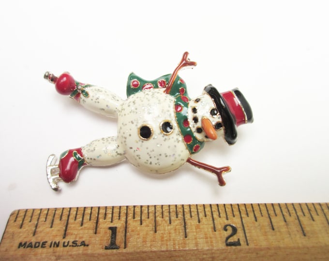 Enamel Snowman Brooch Christmas pin Frosty the snow man Christmas in July CIJ