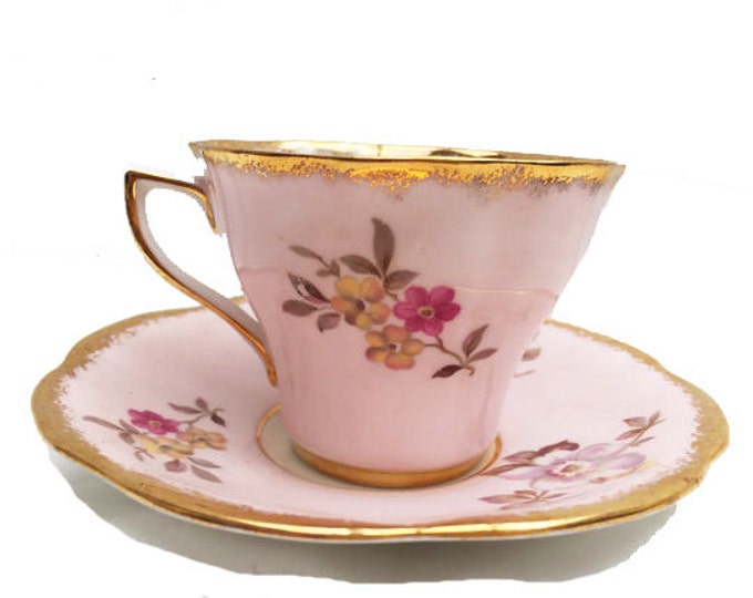 Clare Tea Cup and Saucer -Pink Floral - Fine Bone China England