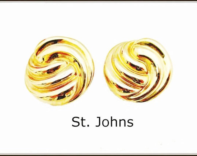 St John Gold Clip On Earrings - Chunky Gold - Swirl Button