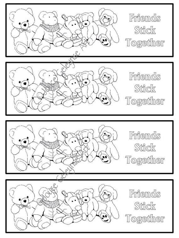 Printable Bookmarks to Color Teddy Bears and Stuffed Animals