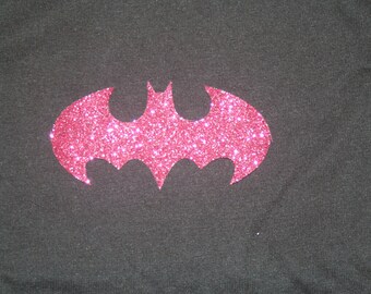 Batman Batgirl Shirt Toddler Girls Womens Logo Pink Sparkle Glitter Black T-Shirt