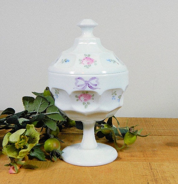 Vintage Westmoreland Milk Glass Hand Painted By Blueheronbungalow