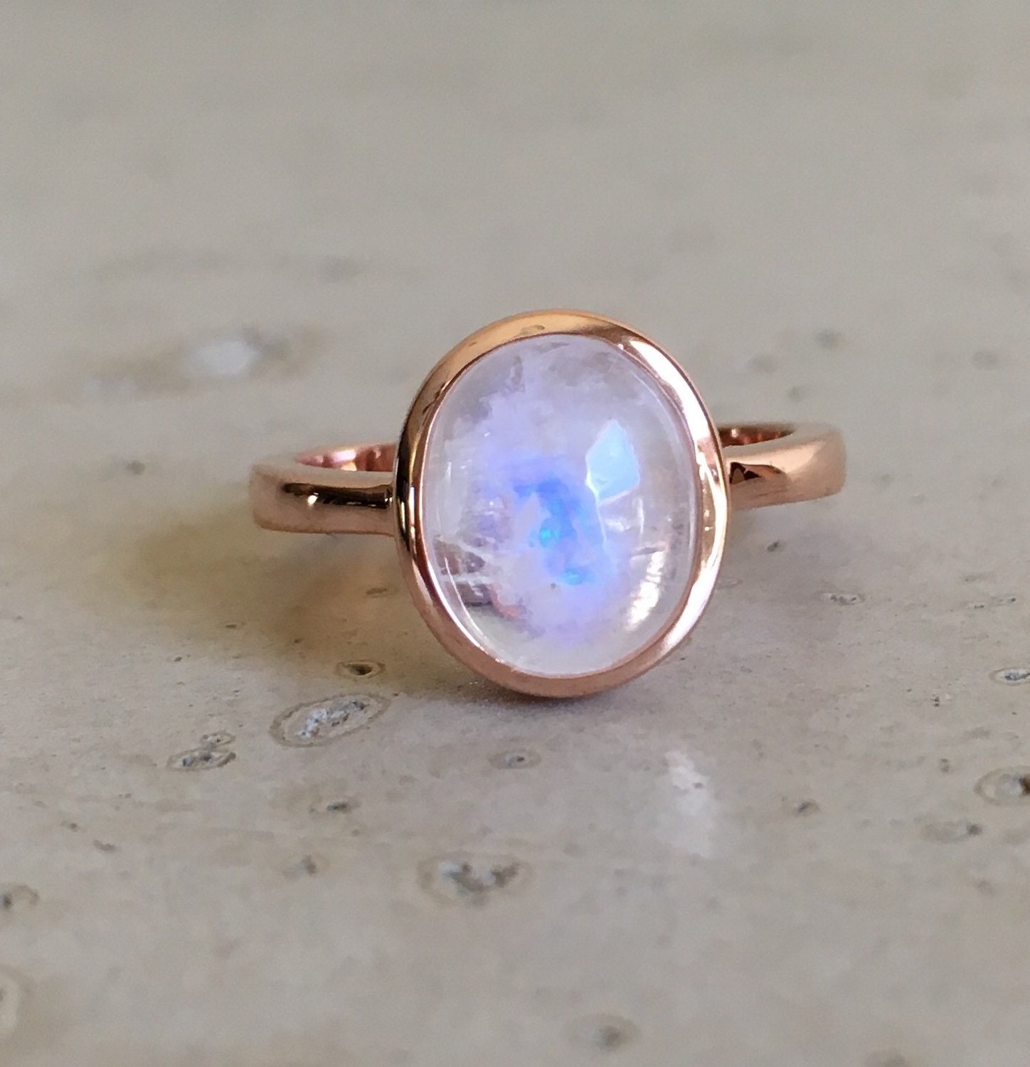 Rose Gold Moonstone Ring Oval Cabochon Moonstone Ring