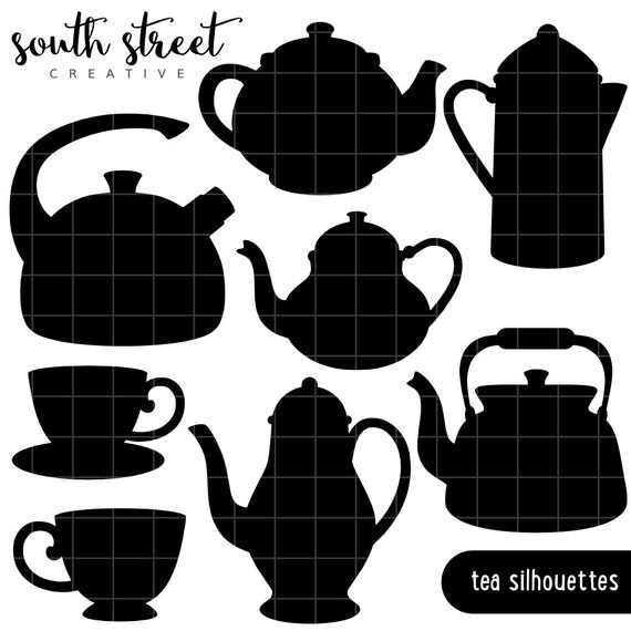 Teapot, Teacup, Silhouette, Cute Clipart, Personal & Small Commercial Use, Vector Clip Art, Instant Download, png, jpeg, eps Il_570xn
