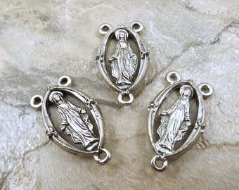 Set of Three (3) Pewter Madonna Rosary Connectors - 5138