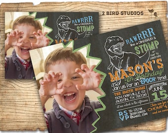 Dinosaur invitation - Dinosaur birthday invitation for dinosaur birthday party - dinosaur dig - Chalkboard Dinosaur party invite - you print