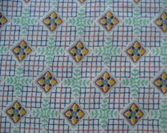 Feedsack Fabric from the 1930's 100% Vintage Feedsack Feed Sack Scrap Cotton Green Navy Yellow Brown