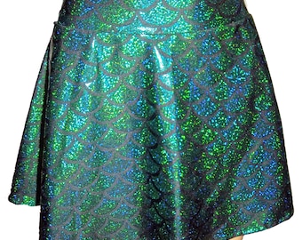 12" Mermaid Mini Skater Skirt, Festival Clothes, Mermaid Skirt, Mermaid Scale Skirt, Mini Skirt, Mermaid Rave Skirt