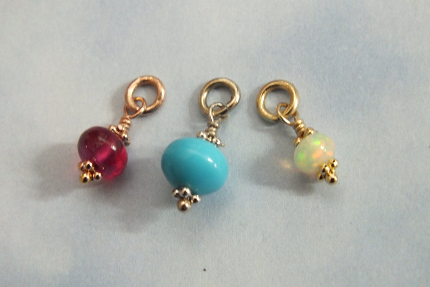 14k Solid Gold Gemstone Charm