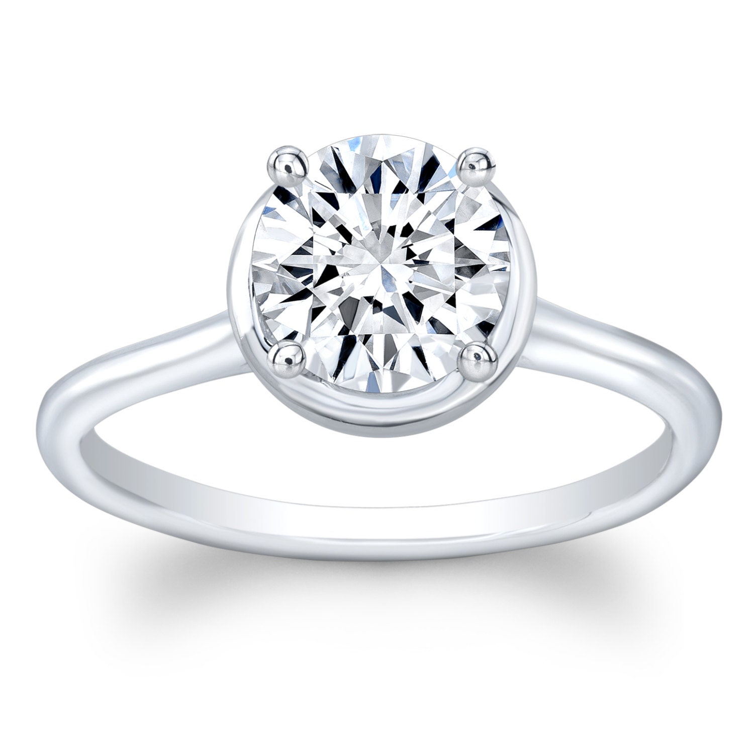 Ladies 18k white gold thin band engagement ring solitaire with
