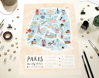 Paris Illustrated Map - France Art Print - City Map Poster