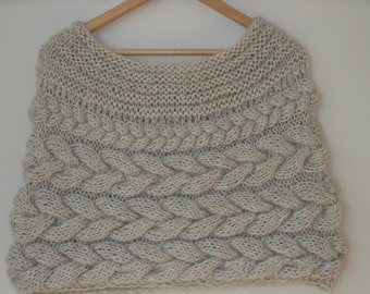 Cable Knitted Shawl Capelet Wedding Shrug Poncho Neck Warmer Beige Nude