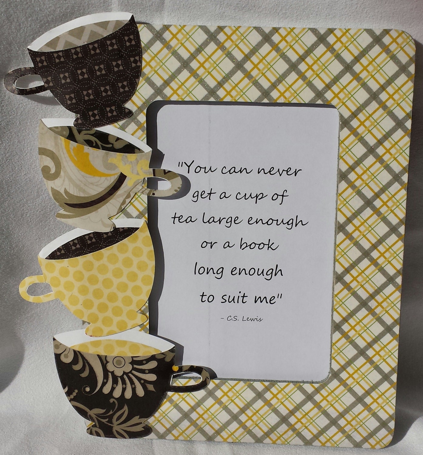Tea Cup Picture Frame Yellow Grey and Black Tea Cup Picture