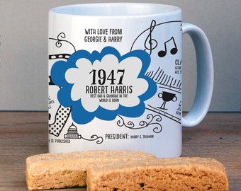 Personalised 1947 Birthday Mug For 70th Birthday-USA History Version-1947 Birthday Gift-Personalised Birthday Gift-70th Gift-Gift for Mum