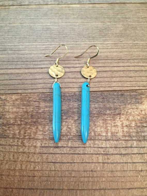 Turquoise Spike & Gold Hammered Disc Dangles