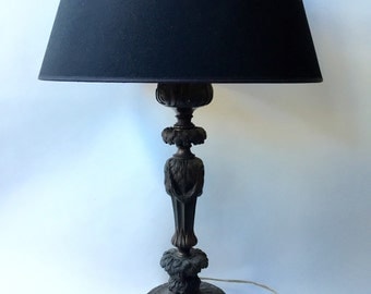 Sale. Free shipping. Antique bronze Empire table lamp with marble base