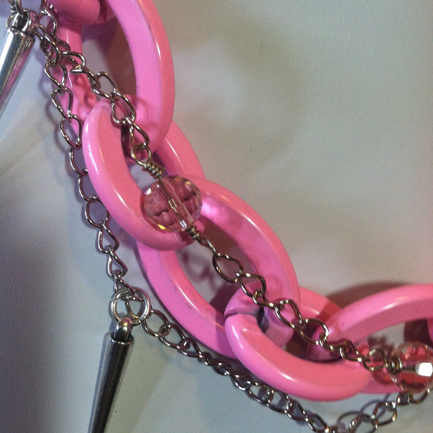 Pink chain necklace Steampunk 3 chains large pink by denisekienow