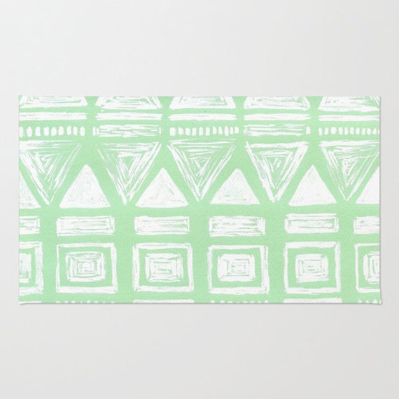 Items similar to Geometric Mint Green Area Rug, mint green rug