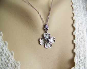 Dogwood Necklace, Dogwood Flower, Silver Dogwood, Flower Petal Necklace, Four Petal Flower Necklace, Spring Necklace, Dogwood