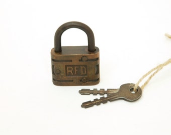 Vintage Slaymaker Brass R.F.D. Padlock with key