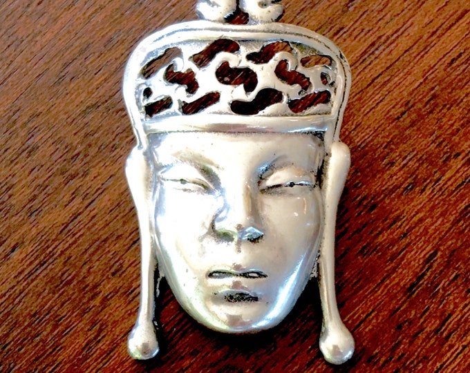 Sterling Asian Goddess Brooch, Sterling Silver Asian Princess Pin, Figural Asian Queen