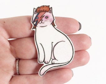 Bowie Halloween Cat Brooch David Bowie Cat Pin - cat pin - Halloween Pin - cat jewelry-Unique Boutonnière