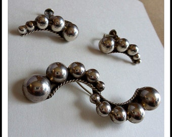 Pin and Earring Set Vintage Sterling