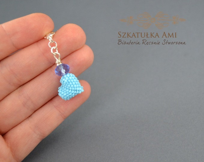 Baby blue heart keyring Charms bracelets Small hearts Gift for him her Heart keychain Anniversary gift Seed beads hearts Decoration bag