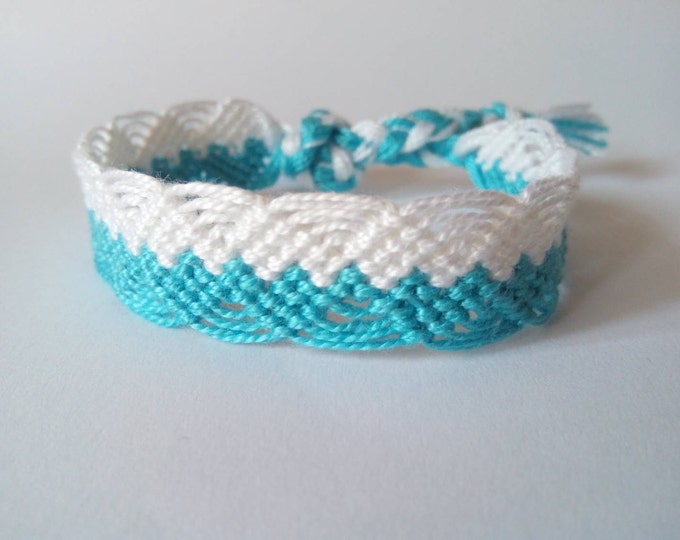 Friendship Bracelet, Macrame, Woven Bracelet, Wristband, Knotted Bracelet - Light Blue Aqua White