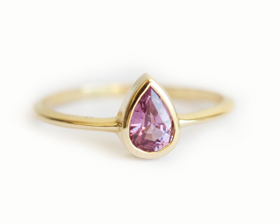 Pear Sapphire Ring Purple Sapphire Ring Pink Sapphire by MinimalVS