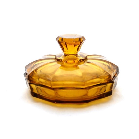 Art Deco Amber Glass Trinket Box Amber Glass Box Depression Glass Glass Jewelry Box Amber 7934