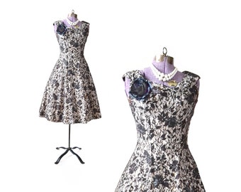 50s Black Dress / 1950s Lace Dress Party Dress / Black White Dress Little Black Dress / Womens Clothing Dress