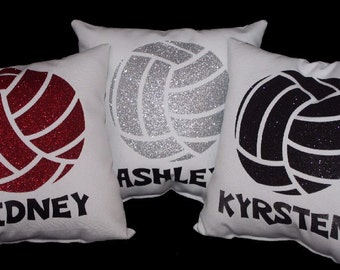 PERSONALIZED VOLLEYBALL pillow printed in non flaking glitter, gorgeous sports decor recognition gift Team Discounts Available