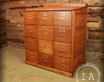 Antique Oak 12 Drawer File Cabinet