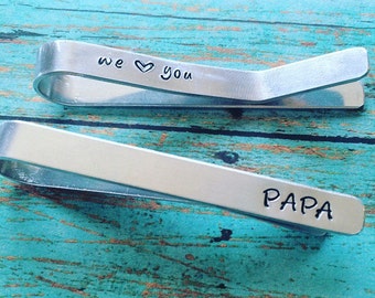 Custom handstamped tie clip, personalized tie bar, tie clasp, fathers day gift, gift for him, wedding tie clip, groom, groomsmen, dad gift