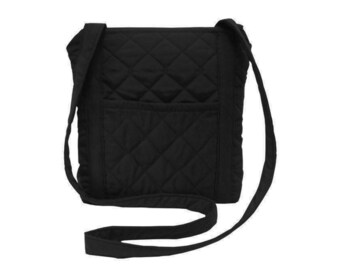 Zippered Cross body Bag/ Messenger Bag/ iPad Bag/ Quilted Bag/ Black. (Free Shipping)