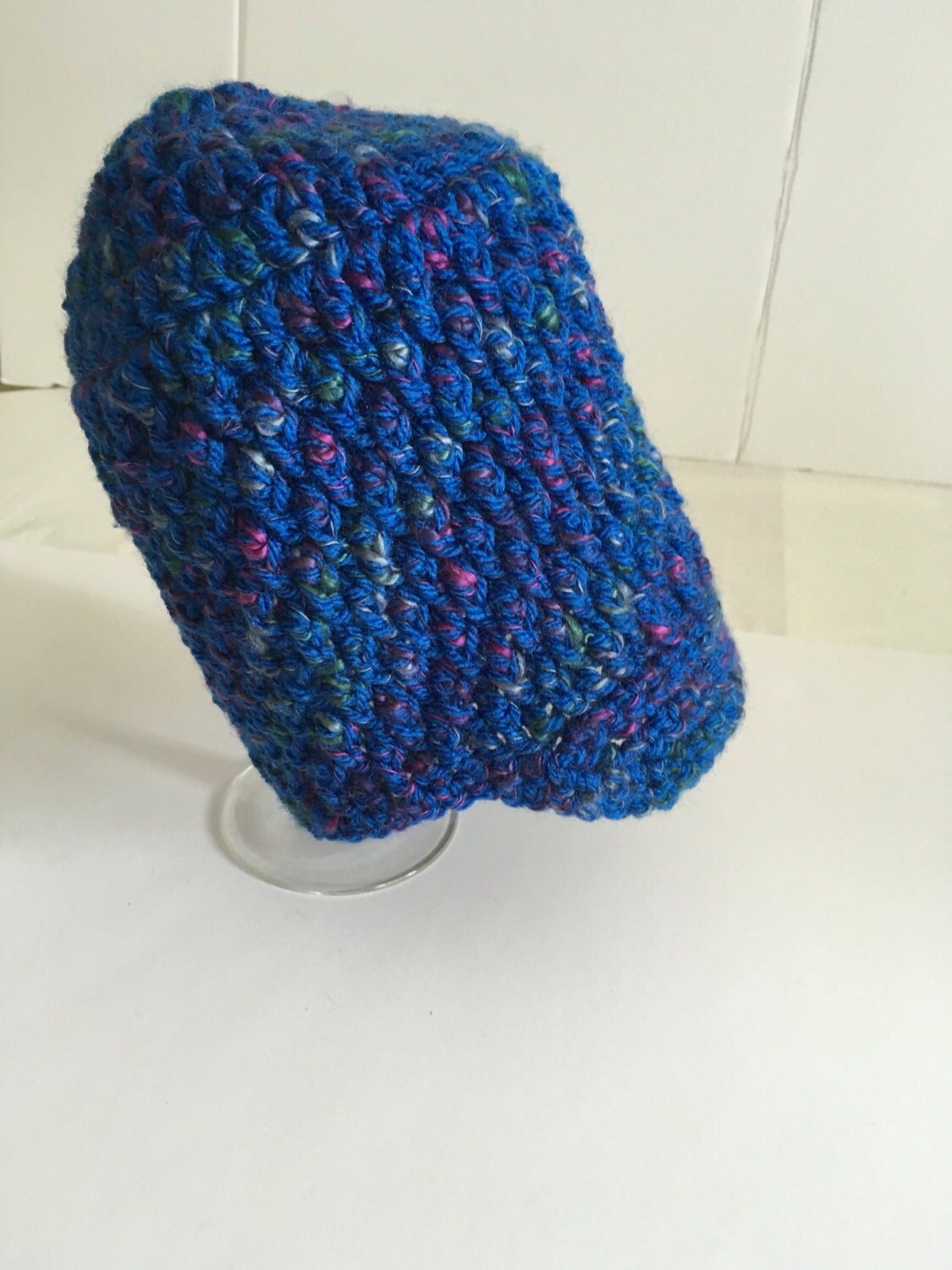 Baby Newsboy Hat Blue Baby Hat Knit Brimmed Cap Photo Prop