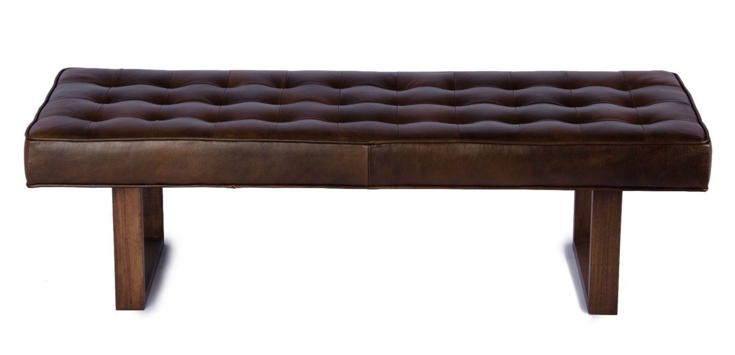 Retro Modern Genuine Leather Bench Ottoman Coffee Table