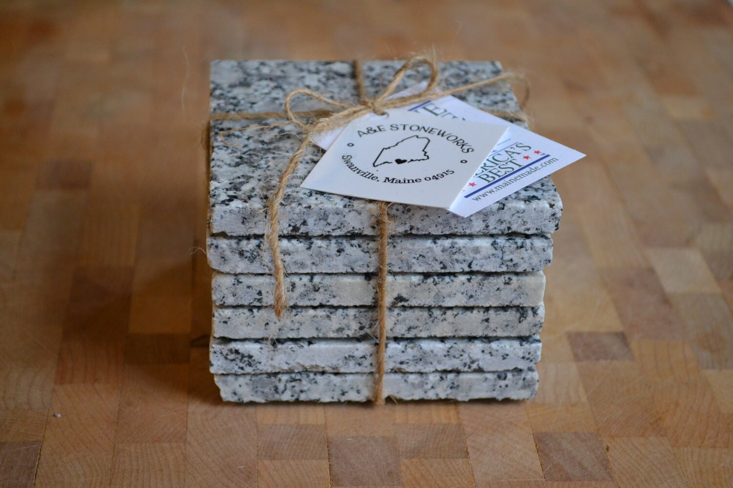 Granite Coaster Set Maine Black and White Granite Set of 6