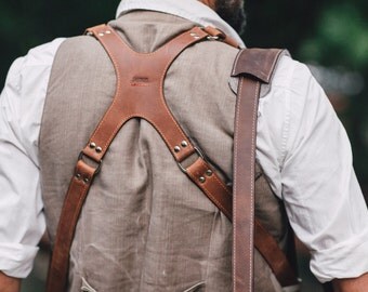 Photographer Leather harness, Luxury Leather Multicamera Strap, Dual camera photographer strap, photographer gear,