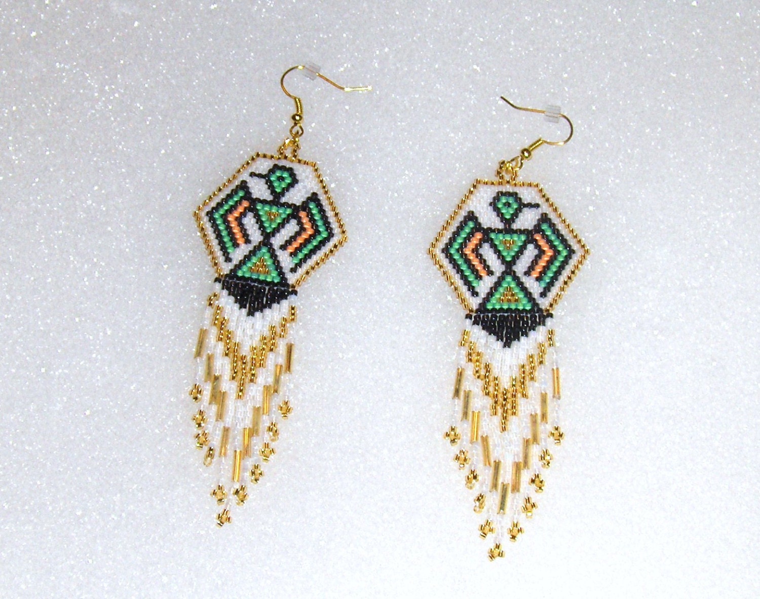 Thunderbird Beaded Dangle Earrings Fringe Earrings Drop