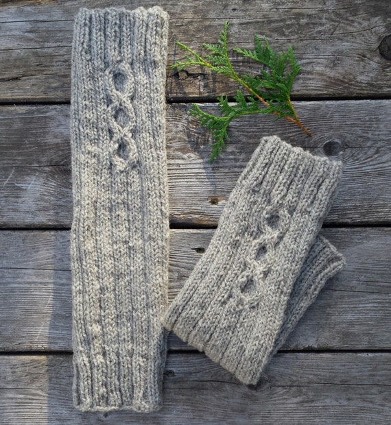 Wool leg warmers women. Natural wool sheep grey hand knitted.