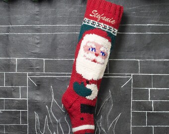 Personalized Knit Christmas Stocking / Kris Kringle Santa Claus Hand Knit Wool Christmas Stocking